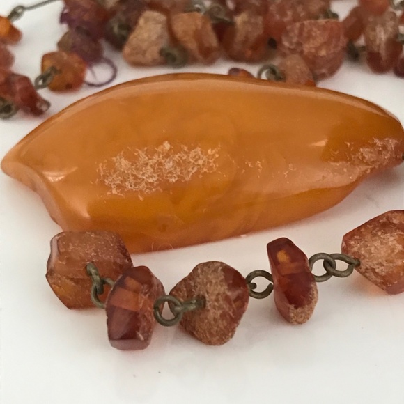 VINTAGE 37g BALTIC HONEY AMBER STONE PENDANT NECKLACE SOVIET USSR - Picture 6 of 11